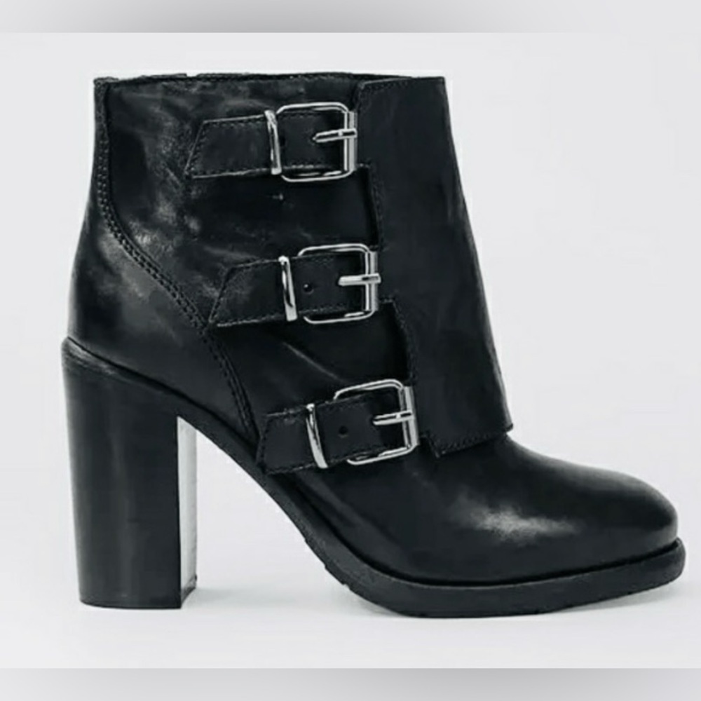 AllSaints Kurve Black Moto Grunge Edgy Biker Leather Ankle Boot EU 38 US 7.5